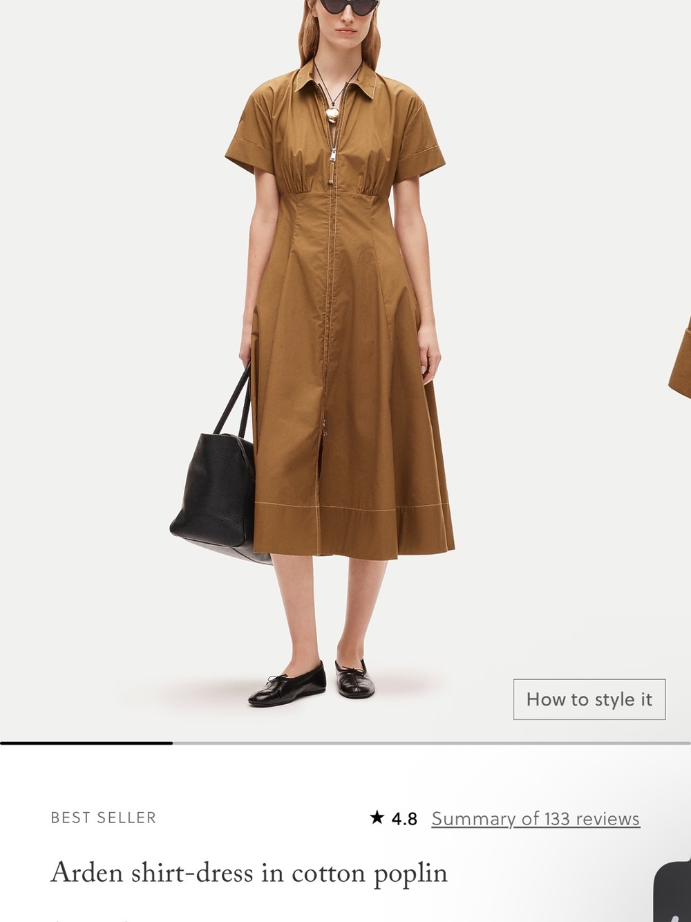 J. Crew Midi Shirt Dress in Camel Brown Arden shirt-dress in cotton poplin